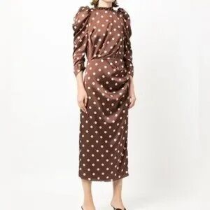 Keepsake Elegant Brown Polka Dot Dress Sz XS